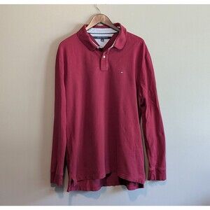 Tommy Hilfiger  Size XXL Red Polo Shirt 2XL Long Sleeve Mens LS Mesh Logo